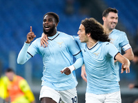 Boulaye Dia of SS Lazio celebrates after scoring first goal during the Serie A Enilive match between SS Lazio and Cagliari Calcio at Stadio...