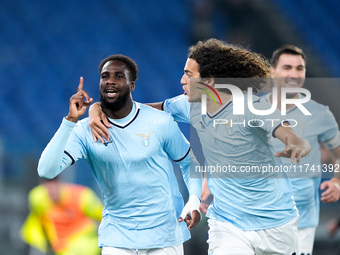 Boulaye Dia of SS Lazio celebrates after scoring first goal during the Serie A Enilive match between SS Lazio and Cagliari Calcio at Stadio...