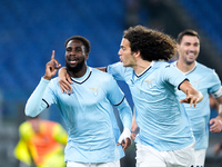 Boulaye Dia of SS Lazio celebrates after scoring first goal during the Serie A Enilive match between SS Lazio and Cagliari Calcio at Stadio...