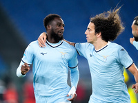 Boulaye Dia of SS Lazio celebrates after scoring first goal during the Serie A Enilive match between SS Lazio and Cagliari Calcio at Stadio...