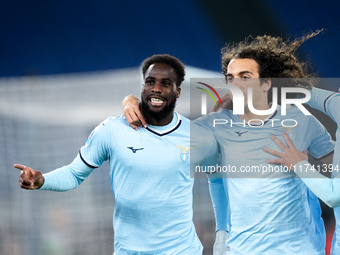 Boulaye Dia of SS Lazio celebrates after scoring first goal during the Serie A Enilive match between SS Lazio and Cagliari Calcio at Stadio...