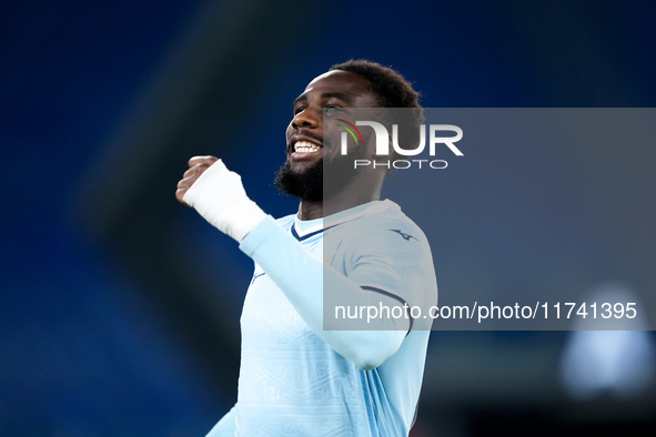 Boulaye Dia of SS Lazio celebrates after scoring first goal during the Serie A Enilive match between SS Lazio and Cagliari Calcio at Stadio...