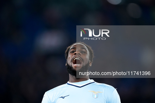 Boulaye Dia of SS Lazio celebrates after scoring first goal during the Serie A Enilive match between SS Lazio and Cagliari Calcio at Stadio...