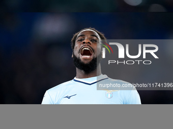 Boulaye Dia of SS Lazio celebrates after scoring first goal during the Serie A Enilive match between SS Lazio and Cagliari Calcio at Stadio...