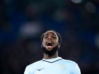 Boulaye Dia of SS Lazio celebrates after scoring first goal during the Serie A Enilive match between SS Lazio and Cagliari Calcio at Stadio...