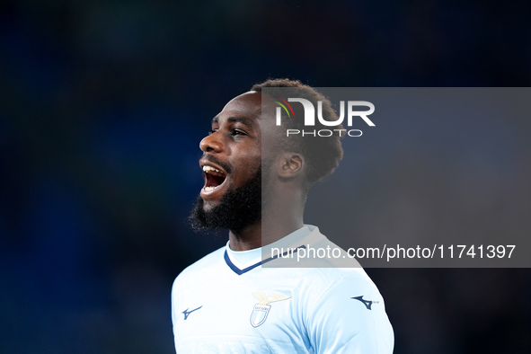 Boulaye Dia of SS Lazio celebrates after scoring first goal during the Serie A Enilive match between SS Lazio and Cagliari Calcio at Stadio...