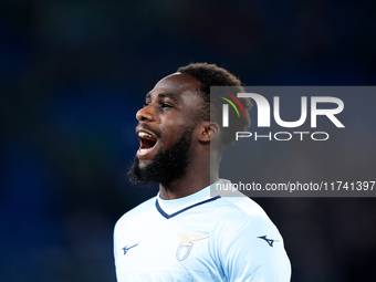 Boulaye Dia of SS Lazio celebrates after scoring first goal during the Serie A Enilive match between SS Lazio and Cagliari Calcio at Stadio...