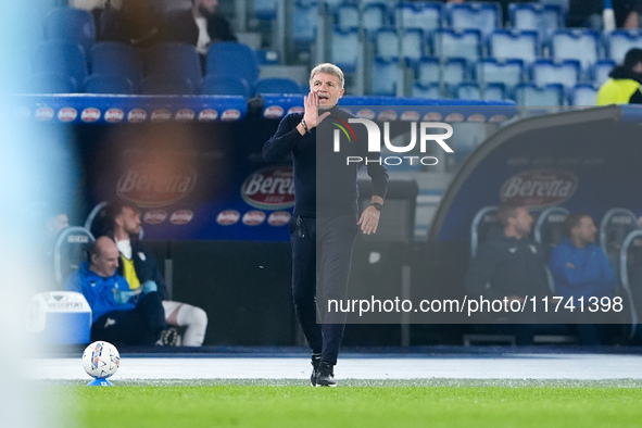 Marco Baroni head coach of SS Lazio gestures during the Serie A Enilive match between SS Lazio and Cagliari Calcio at Stadio Olimpico on Nov...