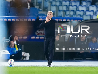 Marco Baroni head coach of SS Lazio gestures during the Serie A Enilive match between SS Lazio and Cagliari Calcio at Stadio Olimpico on Nov...