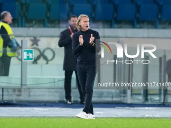 Davide Nicola head coach of Cagliari Calcio looks on during the Serie A Enilive match between SS Lazio and Cagliari Calcio at Stadio Olimpic...