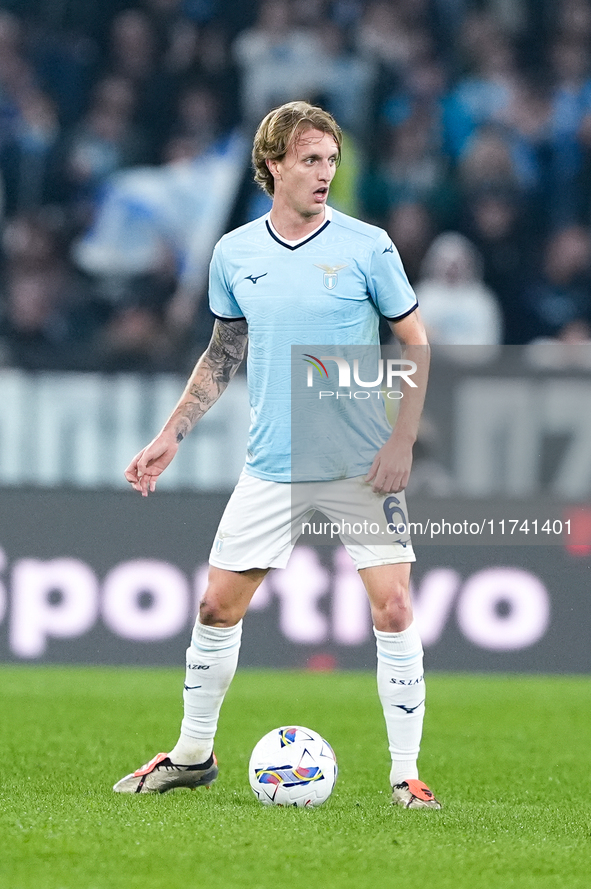 Nicolo' Rovella of SS Lazio during the Serie A Enilive match between SS Lazio and Cagliari Calcio at Stadio Olimpico on November 4, 2024 in...