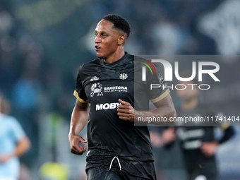 Yerry Mina of Cagliari Calcio looks on during the Serie A Enilive match between SS Lazio and Cagliari Calcio at Stadio Olimpico on November...