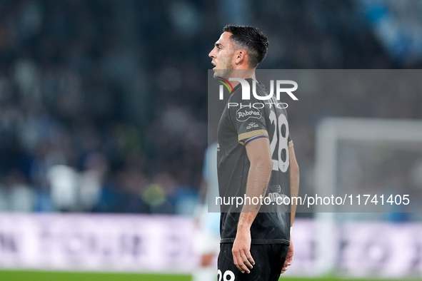 Gabriele Zappa of Cagliari Calcio looks on during the Serie A Enilive match between SS Lazio and Cagliari Calcio at Stadio Olimpico on Novem...