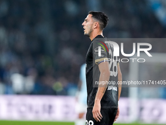 Gabriele Zappa of Cagliari Calcio looks on during the Serie A Enilive match between SS Lazio and Cagliari Calcio at Stadio Olimpico on Novem...