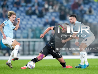 Roberto Piccoli of Cagliari Calcio and Mario Gila of SS Lazio compete for the ball during the Serie A Enilive match between SS Lazio and Cag...