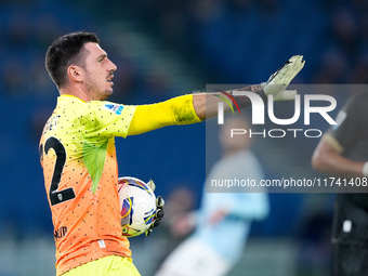 Simone Scuffet of Cagliari Calcio gestures during the Serie A Enilive match between SS Lazio and Cagliari Calcio at Stadio Olimpico on Novem...