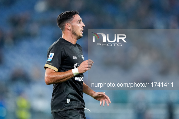 Gabriele Zappa of Cagliari Calcio looks on during the Serie A Enilive match between SS Lazio and Cagliari Calcio at Stadio Olimpico on Novem...