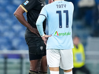 Yerry Mina of Cagliari Calcio argues with Taty Castellanos of SS Lazio during the Serie A Enilive match between SS Lazio and Cagliari Calcio...