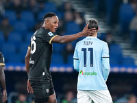 Yerry Mina of Cagliari Calcio argues with Taty Castellanos of SS Lazio during the Serie A Enilive match between SS Lazio and Cagliari Calcio...