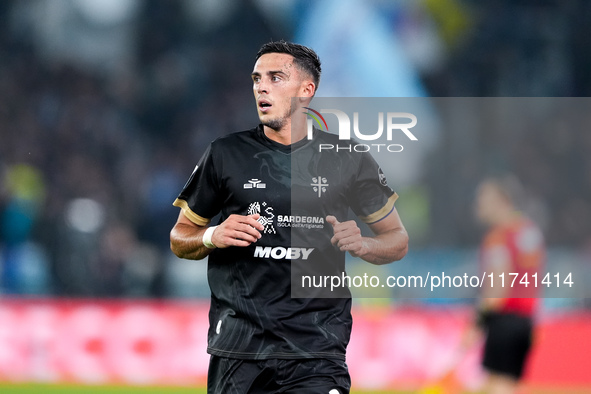 Gabriele Zappa of Cagliari Calcio looks on during the Serie A Enilive match between SS Lazio and Cagliari Calcio at Stadio Olimpico on Novem...