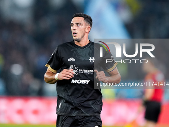 Gabriele Zappa of Cagliari Calcio looks on during the Serie A Enilive match between SS Lazio and Cagliari Calcio at Stadio Olimpico on Novem...