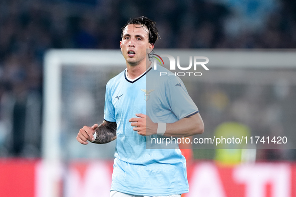 Luca Pellegrini of SS Lazio looks on during the Serie A Enilive match between SS Lazio and Cagliari Calcio at Stadio Olimpico on November 4,...