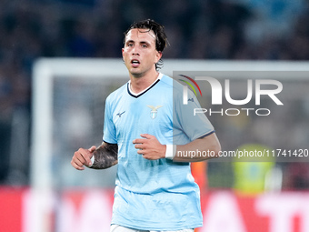 Luca Pellegrini of SS Lazio looks on during the Serie A Enilive match between SS Lazio and Cagliari Calcio at Stadio Olimpico on November 4,...