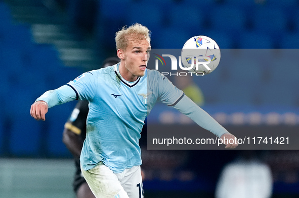 Gustav Isaksen of SS Lazio during the Serie A Enilive match between SS Lazio and Cagliari Calcio at Stadio Olimpico on November 4, 2024 in R...