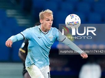 Gustav Isaksen of SS Lazio during the Serie A Enilive match between SS Lazio and Cagliari Calcio at Stadio Olimpico on November 4, 2024 in R...