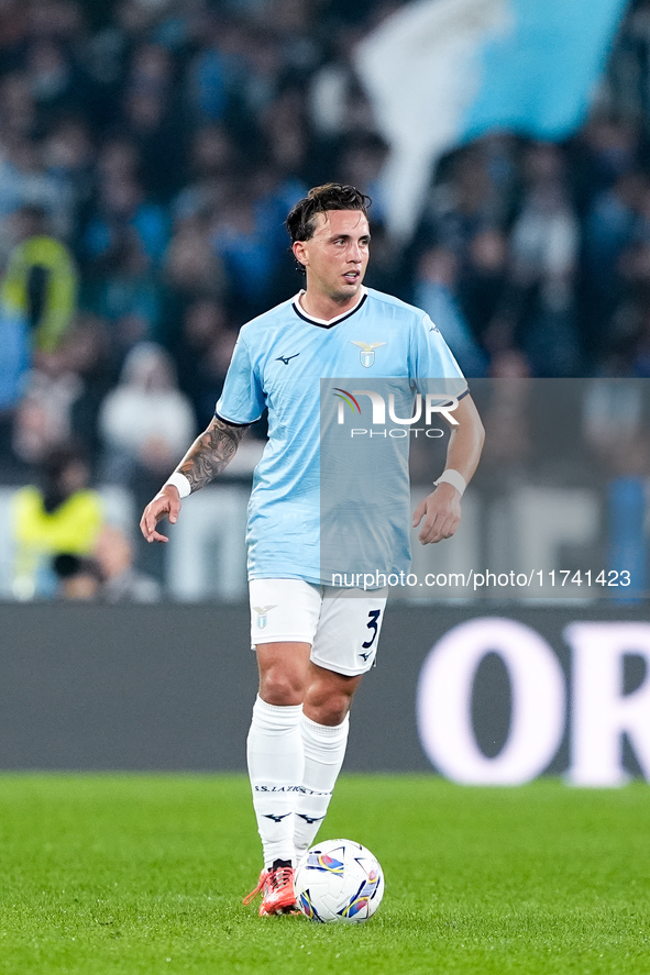 Luca Pellegrini of SS Lazio during the Serie A Enilive match between SS Lazio and Cagliari Calcio at Stadio Olimpico on November 4, 2024 in...