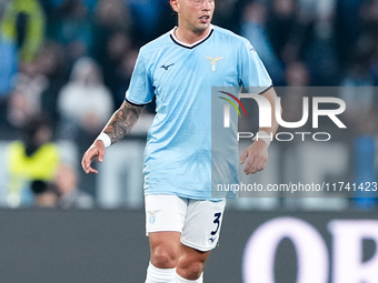 Luca Pellegrini of SS Lazio during the Serie A Enilive match between SS Lazio and Cagliari Calcio at Stadio Olimpico on November 4, 2024 in...