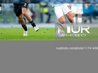 Gustav Isaksen of SS Lazio and Tommaso Augello of Cagliari Calcio compete for the ball during the Serie A Enilive match between SS Lazio and...