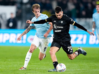 Nicolo' Rovella of SS Lazio and Gianluca Gaetano of Cagliari Calcio compete for the ball during the Serie A Enilive match between SS Lazio a...