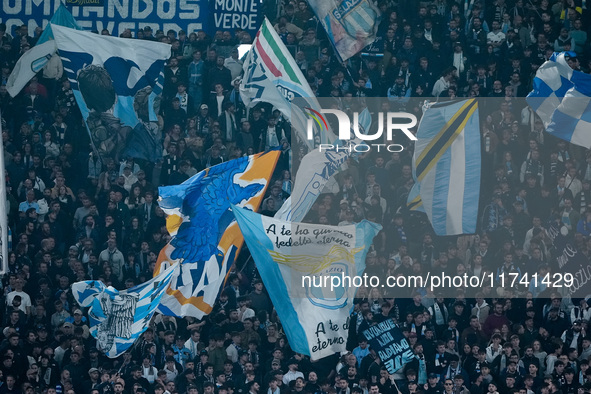 Supporters of SS Lazio during the Serie A Enilive match between SS Lazio and Cagliari Calcio at Stadio Olimpico on November 4, 2024 in Rome,...