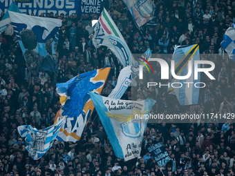 Supporters of SS Lazio during the Serie A Enilive match between SS Lazio and Cagliari Calcio at Stadio Olimpico on November 4, 2024 in Rome,...