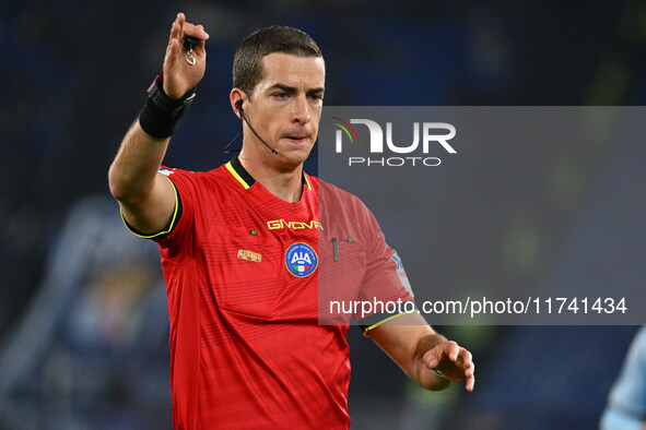 Referee Giovanni Ayroldi officiates during the 11th day of the Serie A Championship between S.S. Lazio and Cagliari Calcio at the Olympic St...