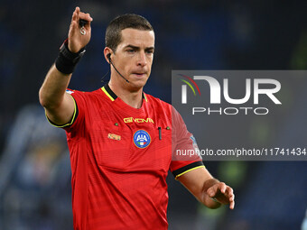 Referee Giovanni Ayroldi officiates during the 11th day of the Serie A Championship between S.S. Lazio and Cagliari Calcio at the Olympic St...