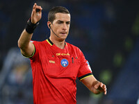 Referee Giovanni Ayroldi officiates during the 11th day of the Serie A Championship between S.S. Lazio and Cagliari Calcio at the Olympic St...