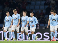 Anastasios Douvikas of RC Celta de Vigo (3L) celebrates with his teammates after scoring his team's first goal during the La Liga EA Sports...