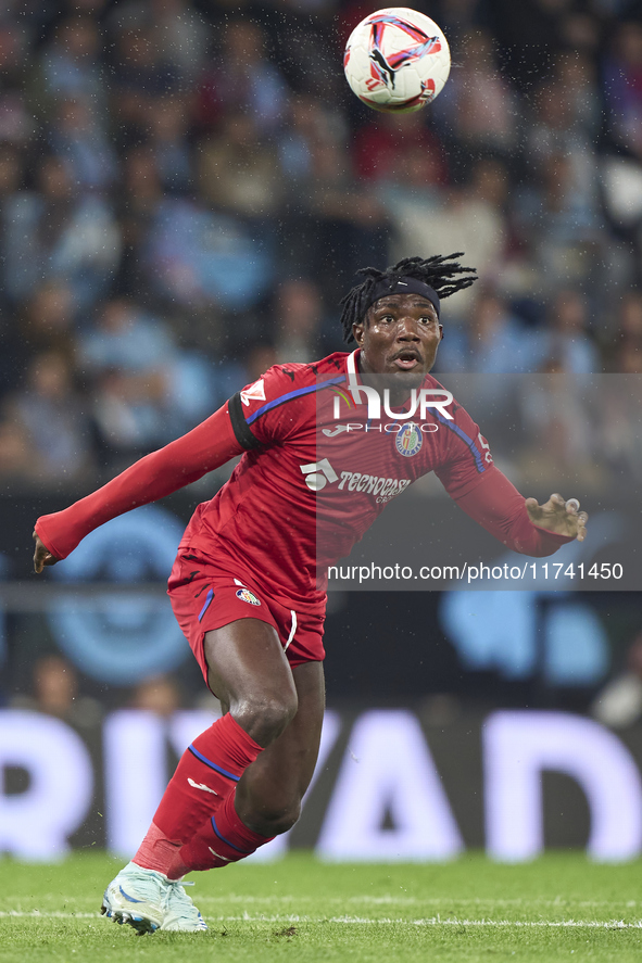 Christantus Uche of Getafe CF is in action during the La Liga EA Sports match between RC Celta de Vigo and Getafe CF at Estadio Abanca Balai...