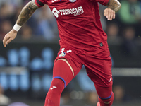 Carles Perez of Getafe CF is in action during the La Liga EA Sports match between RC Celta de Vigo and Getafe CF at Estadio Abanca Balaidos...