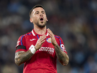 Carles Perez of Getafe CF reacts during the La Liga EA Sports match between RC Celta de Vigo and Getafe CF at Estadio Abanca Balaidos in Vig...