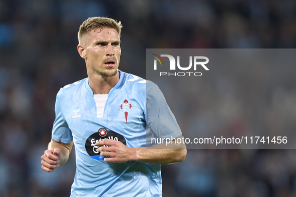 Carl Starfelt of RC Celta de Vigo looks on during the La Liga EA Sports match between RC Celta de Vigo and Getafe CF at Estadio Abanca Balai...