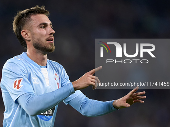 Oscar Mingueza of RC Celta de Vigo reacts during the La Liga EA Sports match between RC Celta de Vigo and Getafe CF at Estadio Abanca Balaid...