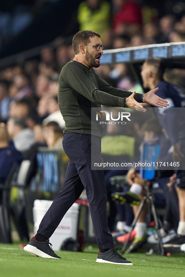 Pepe Bordalas, Head Coach of Getafe CF, reacts during the La Liga EA Sports match between RC Celta de Vigo and Getafe CF at Estadio Abanca B...