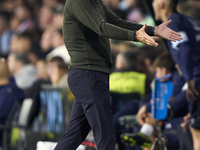 Pepe Bordalas, Head Coach of Getafe CF, reacts during the La Liga EA Sports match between RC Celta de Vigo and Getafe CF at Estadio Abanca B...