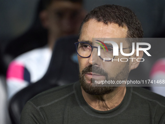 Pepe Bordalas, Head Coach of Getafe CF, looks on prior to the La Liga EA Sports match between RC Celta de Vigo and Getafe CF at Estadio Aban...