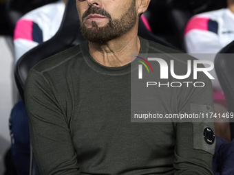 Pepe Bordalas, Head Coach of Getafe CF, looks on prior to the La Liga EA Sports match between RC Celta de Vigo and Getafe CF at Estadio Aban...