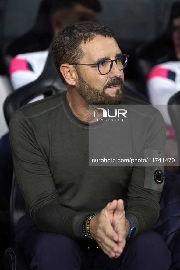 Pepe Bordalas, Head Coach of Getafe CF, looks on prior to the La Liga EA Sports match between RC Celta de Vigo and Getafe CF at Estadio Aban...