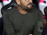 Pepe Bordalas, Head Coach of Getafe CF, looks on prior to the La Liga EA Sports match between RC Celta de Vigo and Getafe CF at Estadio Aban...